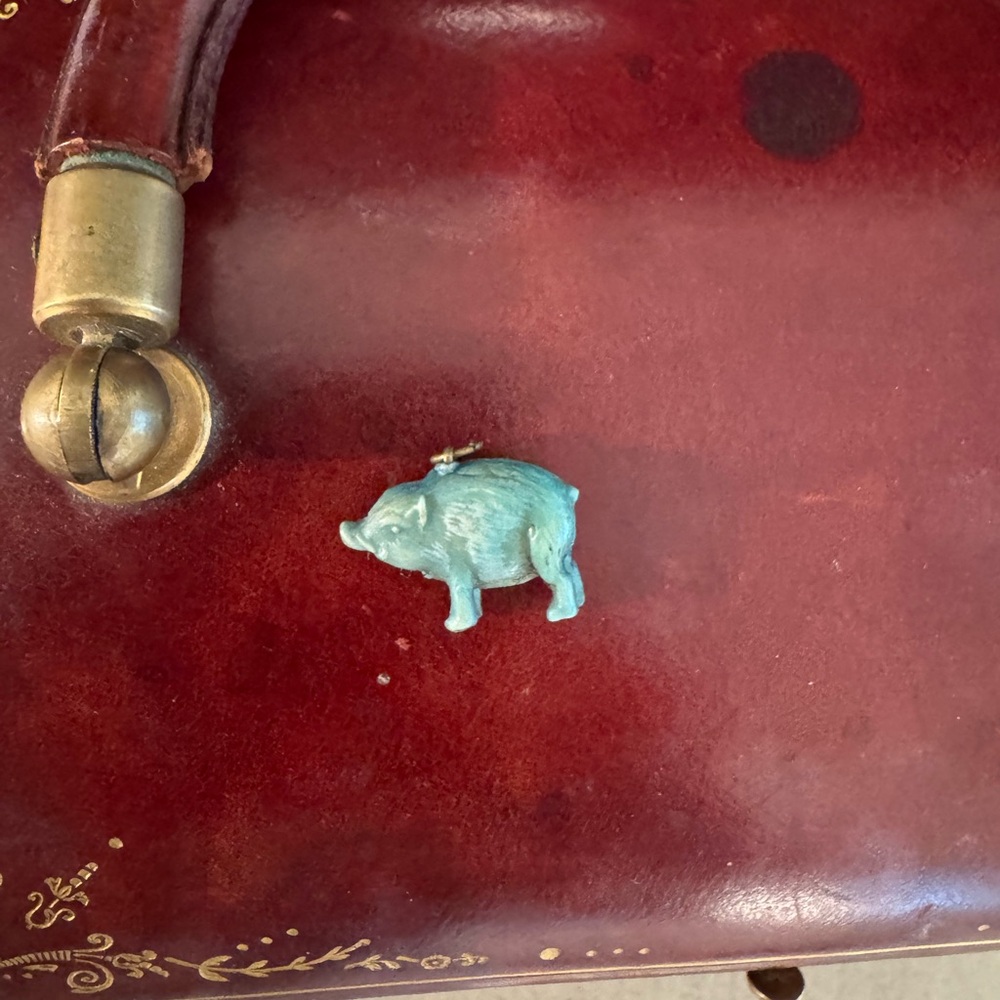 Vintage Celluloid Pig Hog Pendant Turquoise colored Pendant Charm